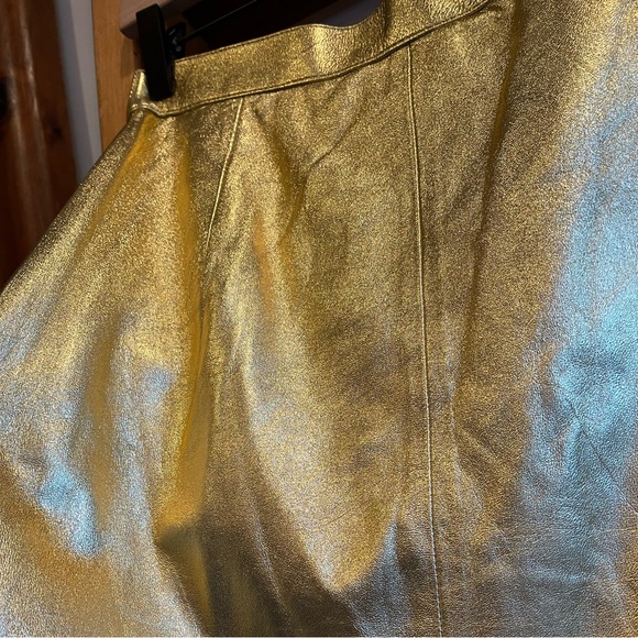 Vintage Julian K. SZ 10 Gold Metallic Real Leather Pencil Skirt! - Picture 3 of 16